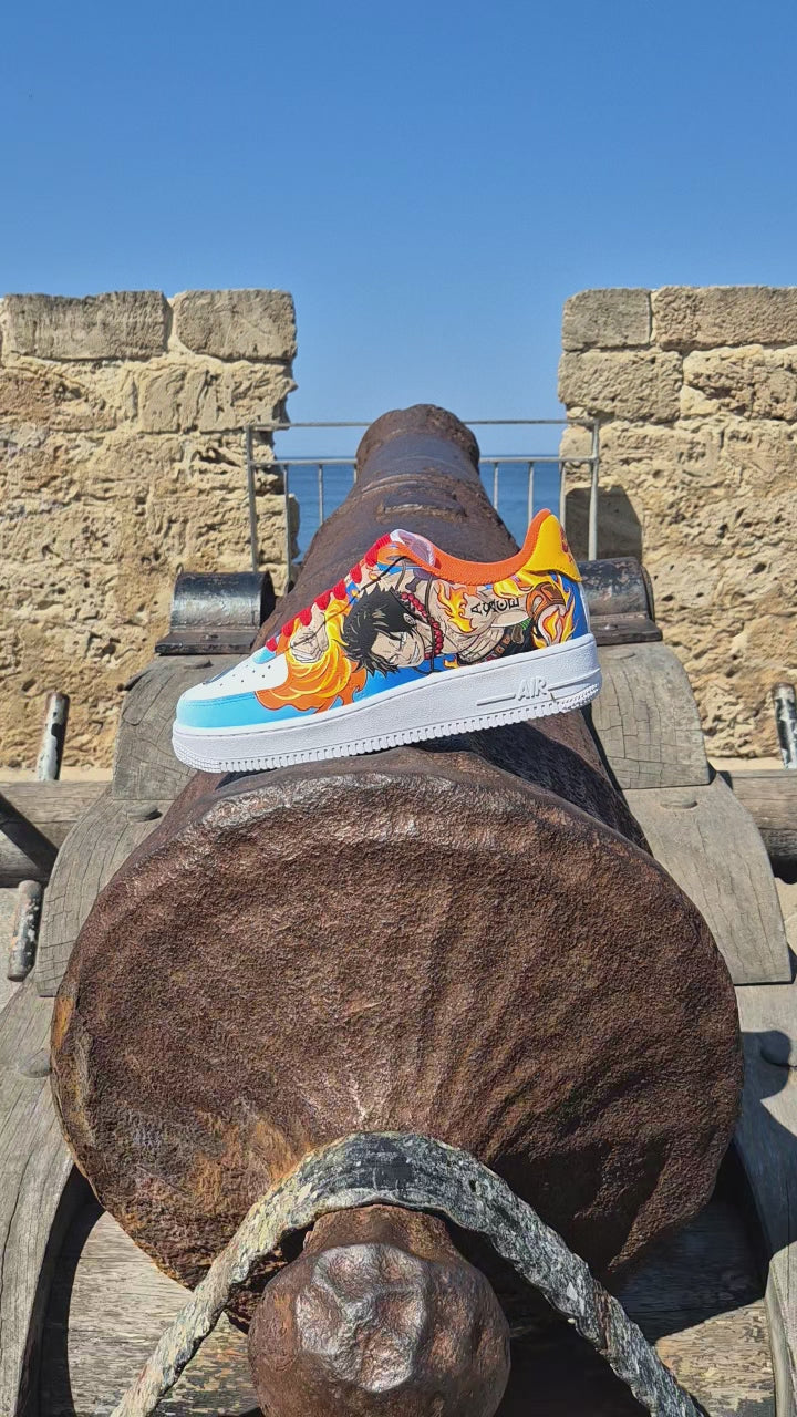 Nike Air Force 1 Dipinte a Mano – Tema One Piece con Portgas D. Ace