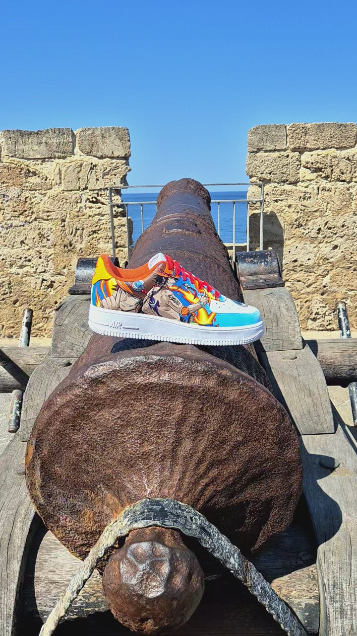 Nike Air Force 1 Dipinte a Mano – Tema One Piece con Portgas D. Ace