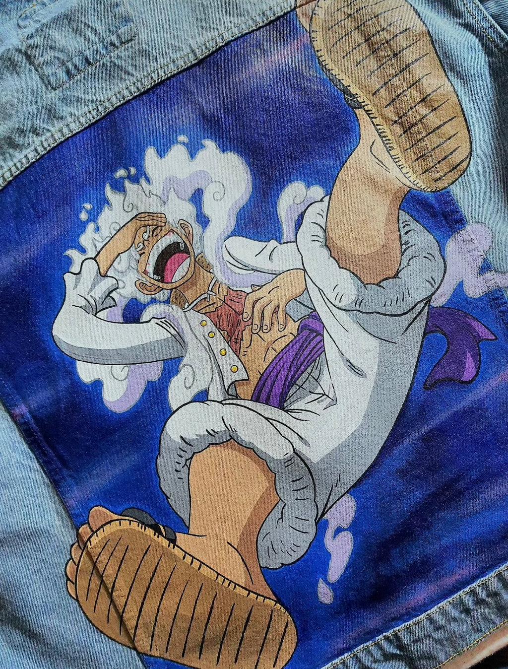 Giacca in denim dipinta a mano — Luffy Gear 5