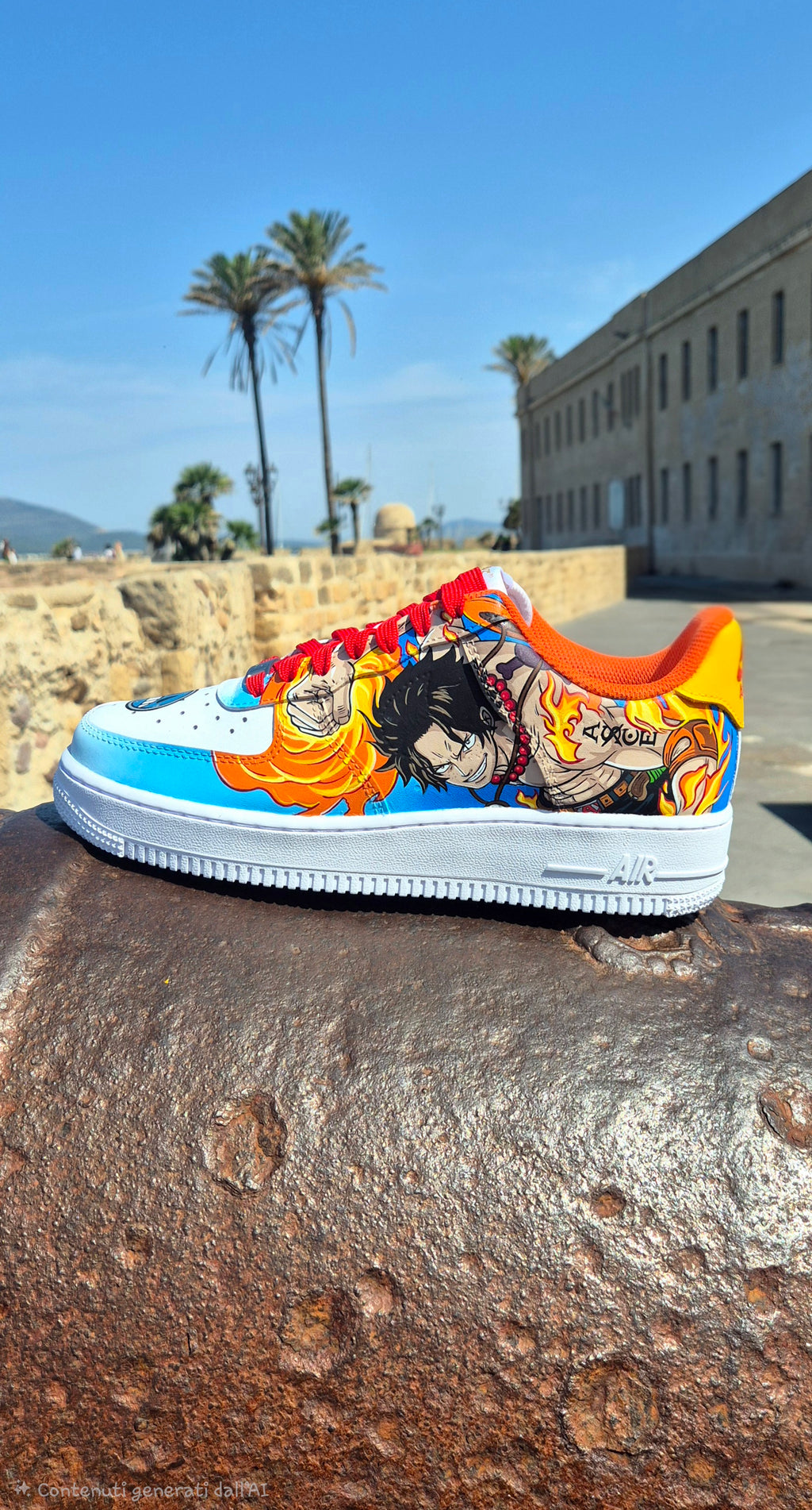 Nike Air Force 1 Dipinte a Mano – Tema One Piece con Portgas D. Ace