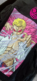 Giacca in Denim Nera Dipinta a Mano – Ispirata a Doflamingo | One Piece