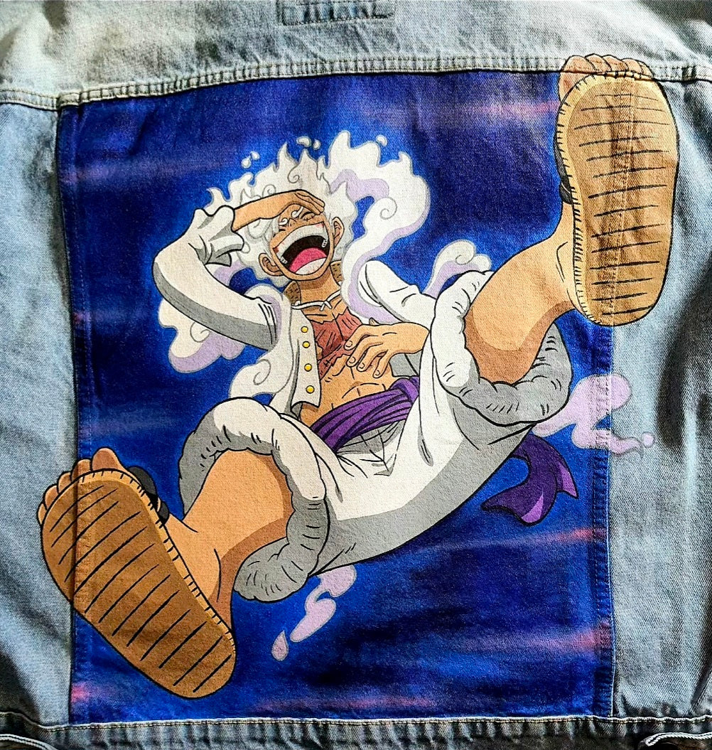 Giacca in denim dipinta a mano — Luffy Gear 5