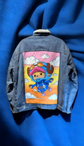 Giacca denim con pellicciotto dipinta a mano — Chopper Egghead